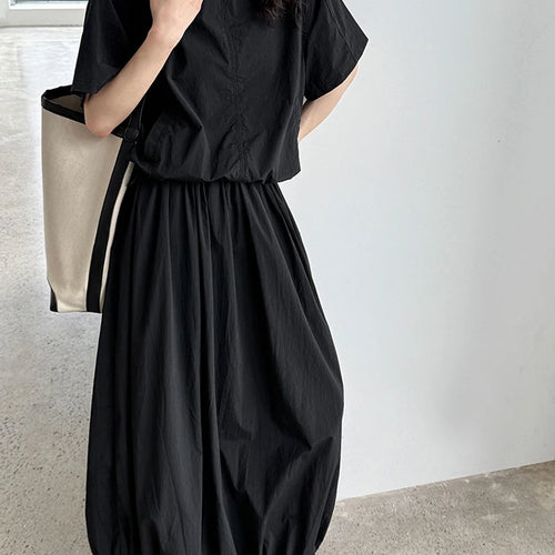Load image into Gallery viewer, Black Thin Shirt Half-body Skirt Two Pieces Suit New Round Neck Short Sleeve Women Fashion Tide Spring Summer 2025 1DJ1281
