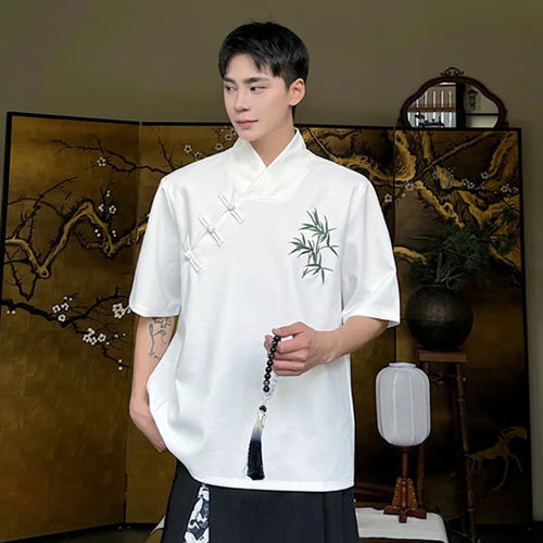 Load image into Gallery viewer, Summer Men&#39;s Short Sleeve T-shirt Chinese Style Embroidery Design Loose Casual Male Top V-neck Men Clothing 9C5592
