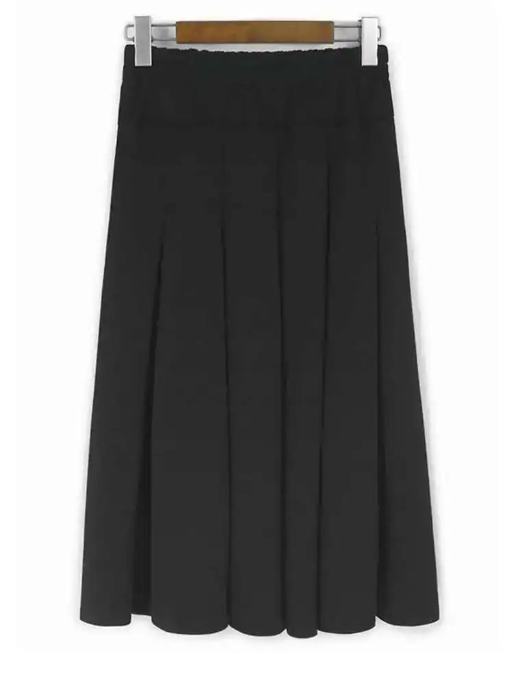 High Elastic Waist Black Pleated Design Elegant Midi Half-body Skirt Women Fashion Tide New Spring Autumn 2025 1DH8940