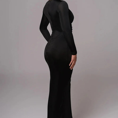 Load image into Gallery viewer, Hollow out long sleeve sexy maxi dress for women fashion solid V neck back split bodycon club long dress elegant
