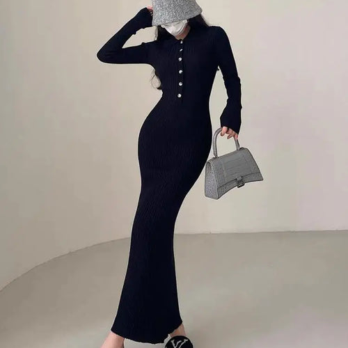 Load image into Gallery viewer, Elegant Party Dresses For Women 2023 Dress Autumn Winter Stretchy Long Sleeved Slim Vintage Basic Knit Dress Y2k
