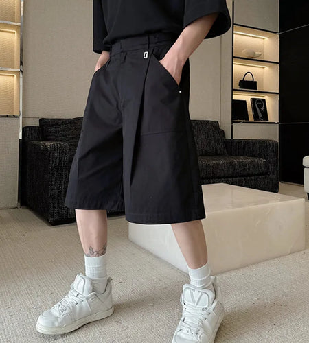 Men's Shorts Summer Korean Style New Fashion Male Loose Cotton Overalls Stylish Fold Design Male Casual Pants 9C5846