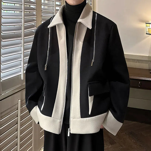 Load image into Gallery viewer, Patchwork Woolen Men&#39;s Casual Top Double-zipper Lapel American Style Male Jacket 2024 Autumn Winter Tide 9C9040
