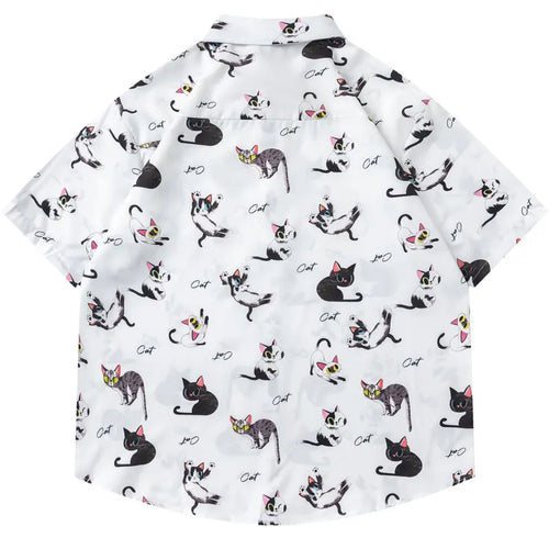Load image into Gallery viewer, Harajuku Hawaiian Shirts Streetwear Funny Cartoon Cat Graphic Printed Summer Beach Blouse Hip Hop Casual Baggy Short Sleeve Tops
