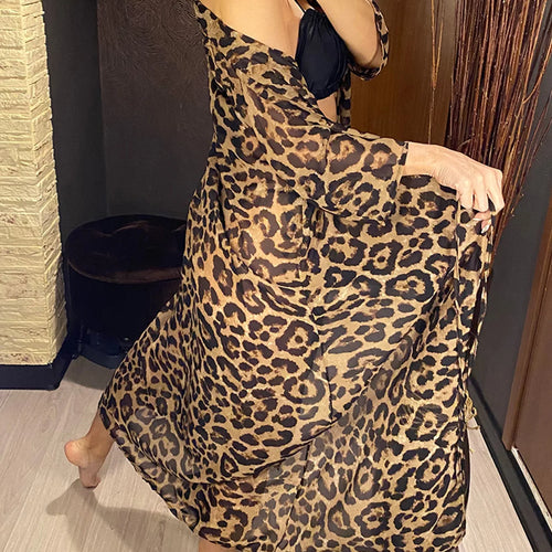 Load image into Gallery viewer, Sexy Leopard Printed Beach Cover Up Chiffon Cover-ups Swimwear Beach Wear Summer Beachwear Female Women Long Dress V3219
