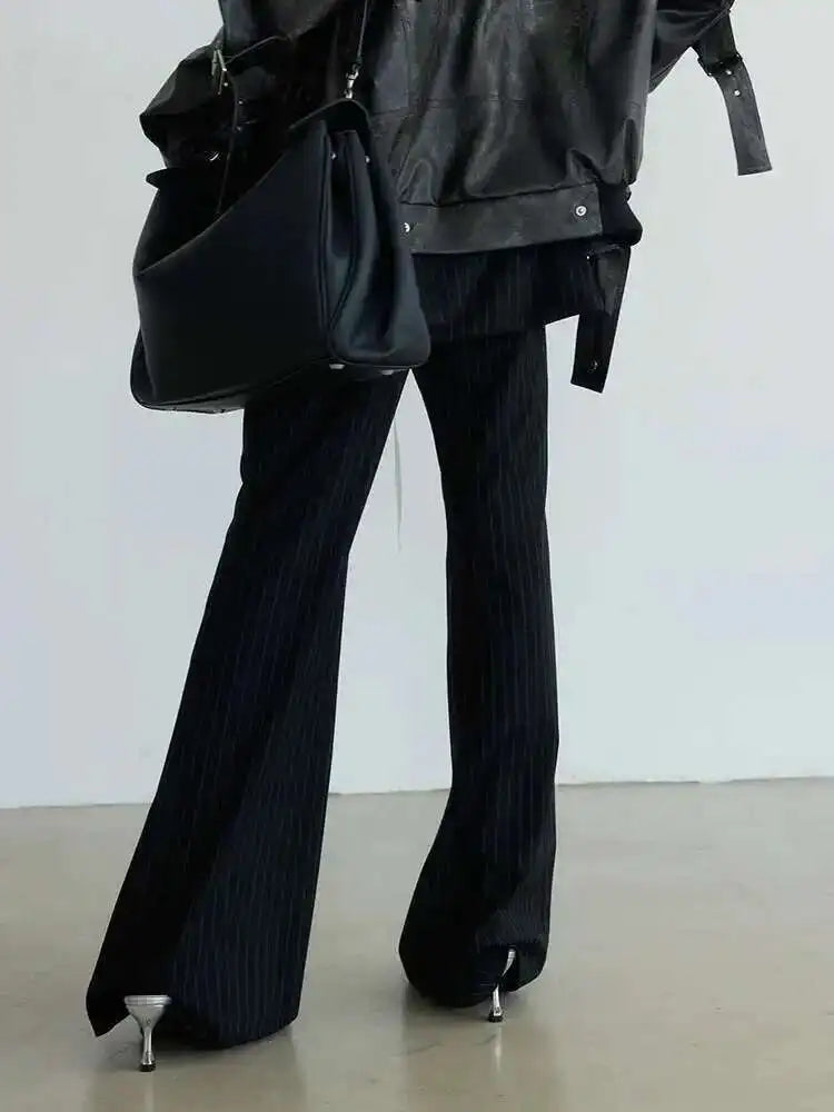 High Waist Balck Striped Bandage Shaped Long Wide Leg Pants New Trousers Women Fashion Tide Spring Autumn 2025 1DH7080