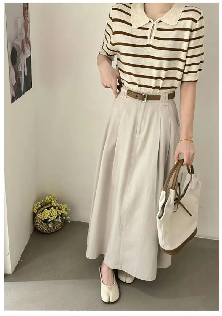 Spring Summer Korean Fashion Solid Elegant Sexy Pleated Long Skirt Women High Waist Festival Versatile Slim Skirts 2025 Casual