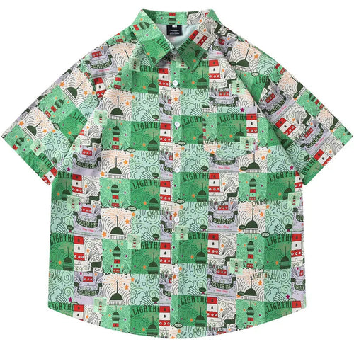 Men Harajuku Hawaiian Shirt Streetwear Graphic Printed Button Up Beach Summer Blouse Hip Hop Casual Baggy Short Sleeve Shirts