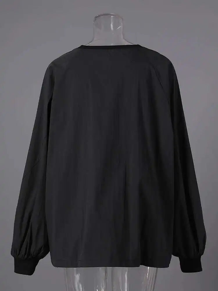 Women Black White Brief Big Size Casual Blouse New Round Neck Long Sleeve Shirt Fashion Tide Spring Autumn 2025 CPG2824