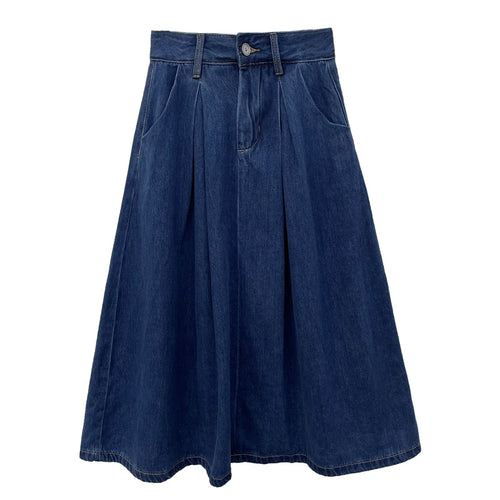 Load image into Gallery viewer, Vintage Blue High Waist Women's Elegant Slim Party Denim A-line Long Skirts Spring Summer Pleated Umbrella Skirt Female 2024 New
