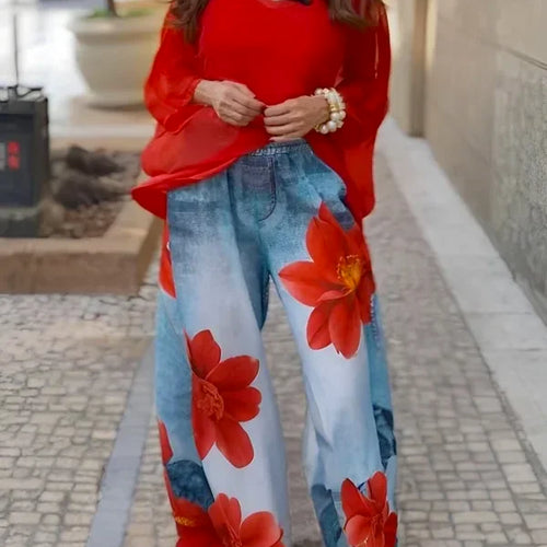Load image into Gallery viewer, Spring Summer Women&#39;s Flower Printed Loose Trendy Casual Hight Waist Wide Leg Trousers Bottoms for Woman
