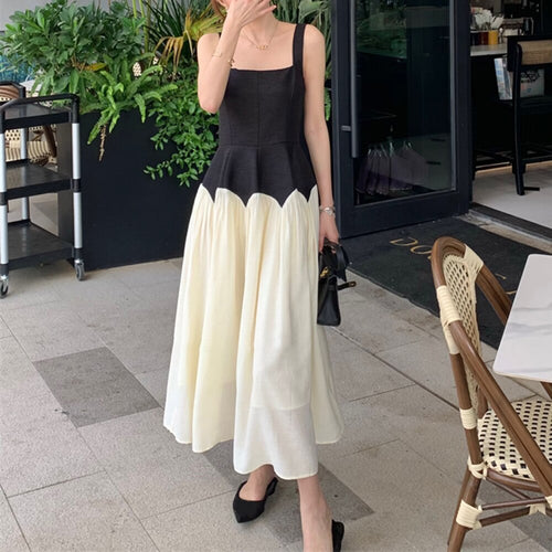 Load image into Gallery viewer, Hit Color Dresses For Women Square Collar Sleeveless High Waist Loose Off Shoulder Dress Female Fashion Clothing
