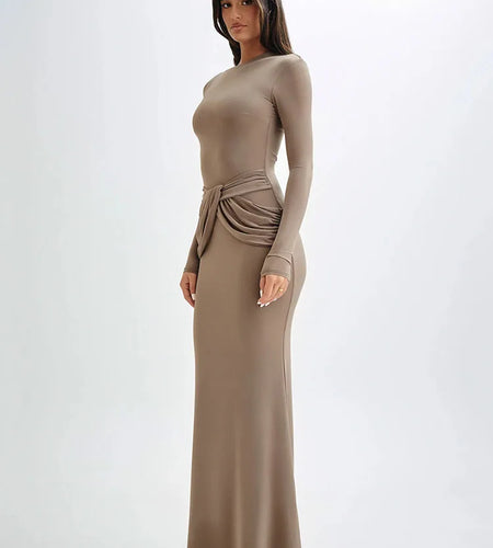 Elegant Long Sleeved Elastic Tight Long Dress Women Bodycon Pleated Evening Dress Slimming Party Club Vestido Fall 2024