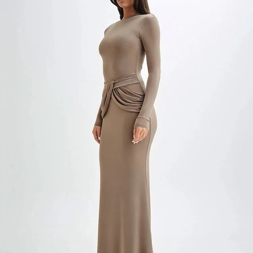 Load image into Gallery viewer, Elegant Long Sleeved Elastic Tight Long Dress Women Bodycon Pleated Evening Dress Slimming Party Club Vestido Fall 2024
