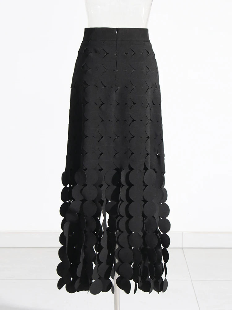 Solid Hollow Out Minimalist Skirts For Women High Waist Spliced Zipper Irregular Hem Casual Skirt Female Fashion Clothing