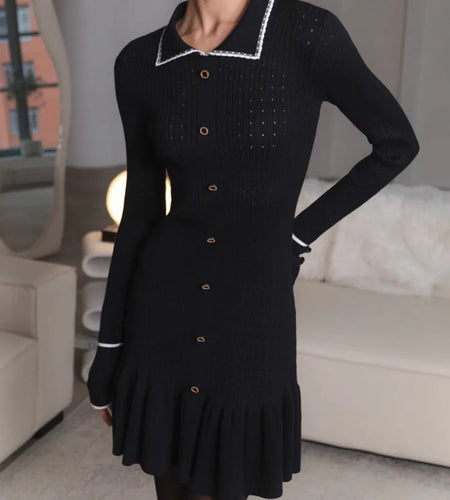 Fashion Knitted Sweater Long Sleeve Bodycon Button Women Dress Autumn/Winter New 2024 Vestido Elegant Street Clothing