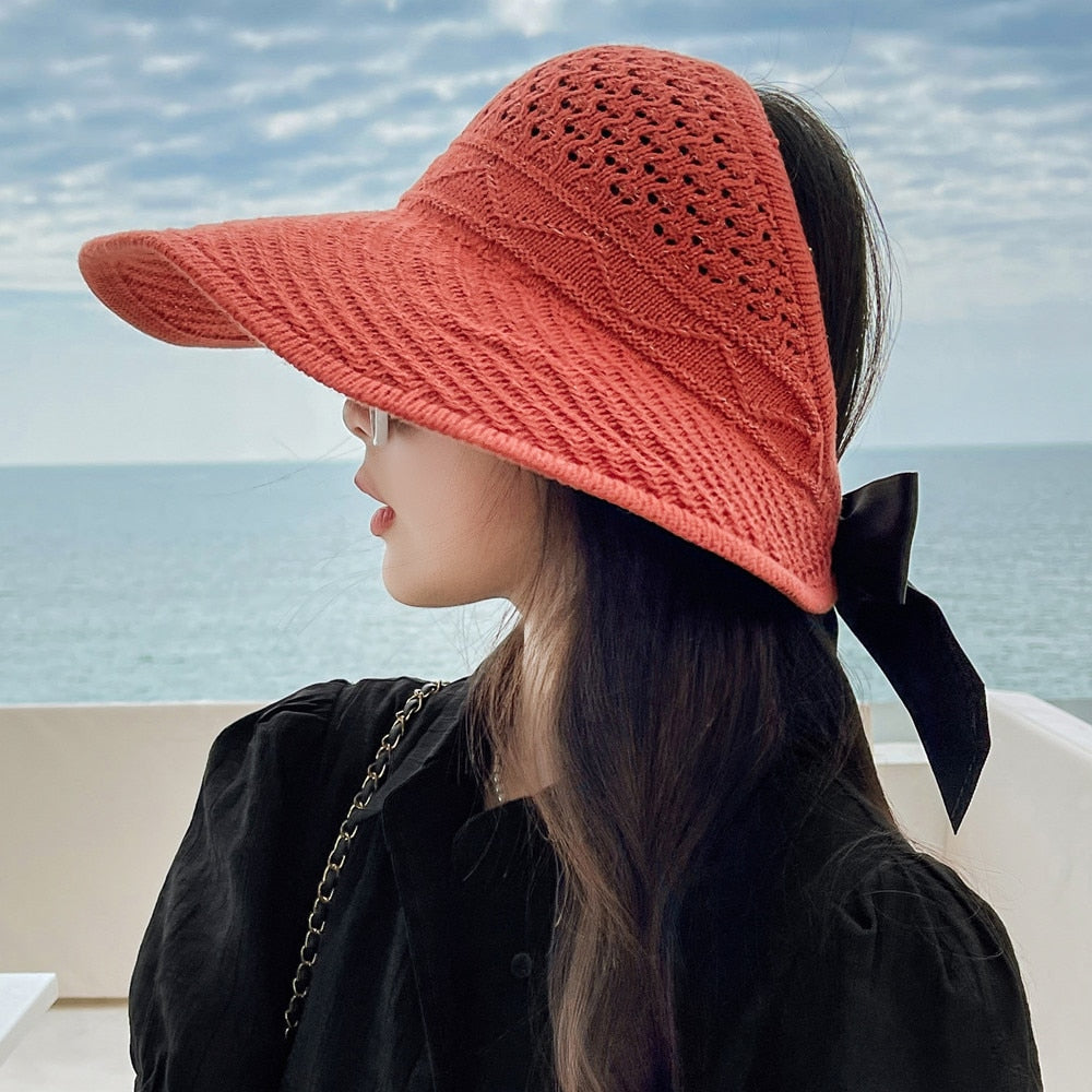 Summer Hats For Women Fashion M Letter Bow Design Straw Hat  Empty Top Sun Hat Travel Beach Hat