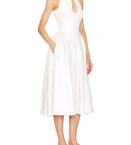 Solid Hollow Out Slimming Dresses For Women O Neck Sleeveless High Waist Temperament Long Dress Female Fashion New