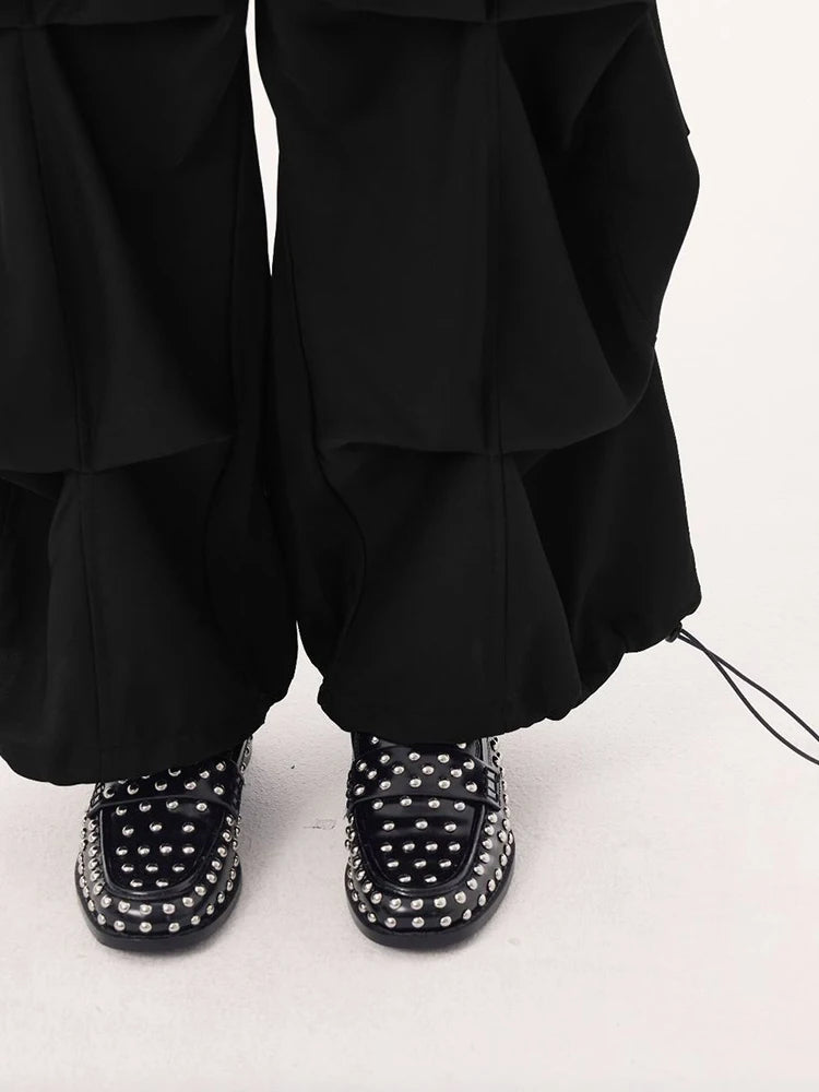 High Elastic Waist Black Drawstring Pleated Wide Leg Pants New Trousers Women Fashion Tide Spring Autumn 2025  1DH9524