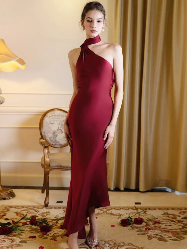 Scarf Collar Backless Sexy Maxi Dress For Women Gown Fashion Strapless Sleeveless High Waist Bodycon Club Long Dress