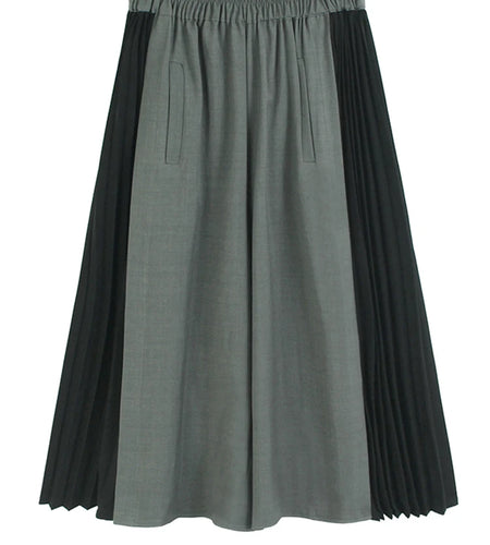 High Elastic Waist Gray Black Color-block Pleated Wide Leg Pants New Trousers Women Fashion Spring Autumn 2025 1DJ1582