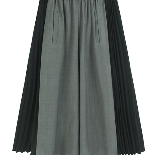 Load image into Gallery viewer, High Elastic Waist Gray Black Color-block Pleated Wide Leg Pants New Trousers Women Fashion Spring Autumn 2025 1DJ1582
