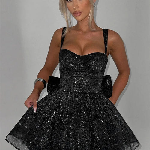 Load image into Gallery viewer, Bow Backless Sexy Mini Dress For Women Robe Spaghetti Strap Sleeveless Backless High Waist A-line Club Dress Vestido
