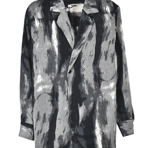 Load image into Gallery viewer, Women Black Tie Dye Should Padded Big Size Blouse New Lapel Long Sleeve Loose Fit Shirt Fashion Spring Autumn 2025 1DF0348
