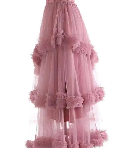 High Elastic Waist Yellow Mesh Ruffles Irregular A-line Half-body Skirt Women Fashion Tide New Spring Autumn 2025 1DH9405