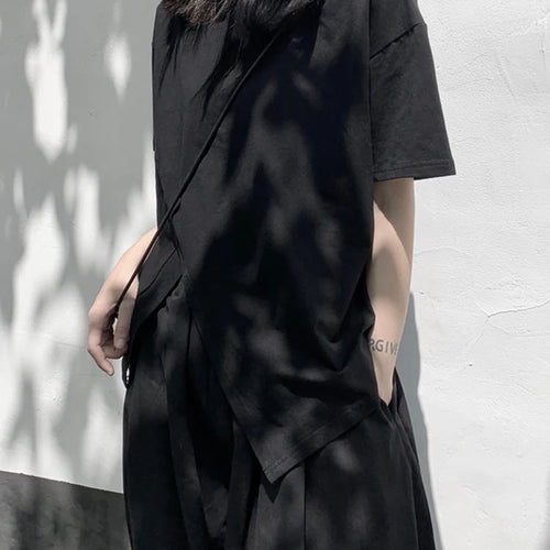 Load image into Gallery viewer, Women White Irregular Slit Hem Big Size Casual T-shirt New Round Neck Short Sleeve Fashion Tide Spring Summer 2025 1DJ1671
