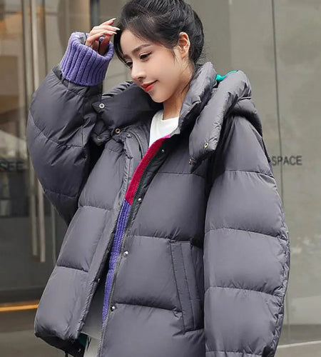 Oversize Outwear Female Winter Patchwork Zipper Down Cotton Coat 2023 New Women Loose Jacket Warm Thicken Hooded Parkas Fashion