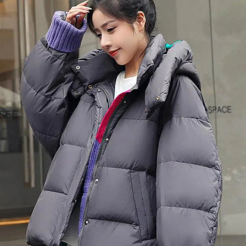 Load image into Gallery viewer, Oversize Outwear Female Winter Patchwork Zipper Down Cotton Coat 2023 New Women Loose Jacket Warm Thicken Hooded Parkas Fashion
