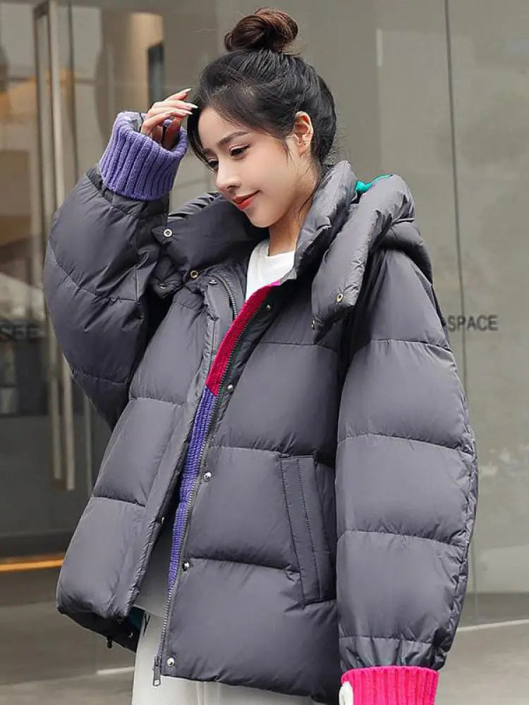Oversize Outwear Female Winter Patchwork Zipper Down Cotton Coat 2023 New Women Loose Jacket Warm Thicken Hooded Parkas Fashion