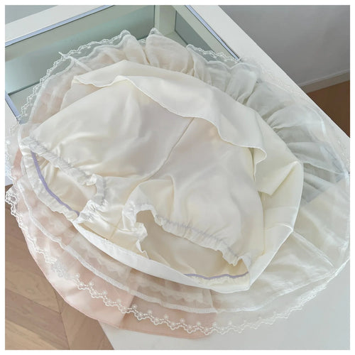 Load image into Gallery viewer, French Summer Sweet Pink Patchwork Lace Short Sleeve Tops And Beige High Waist Ruffle Edge Cake Mini Skirt Women Two Piece Sets
