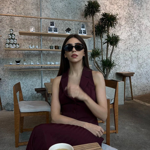 Load image into Gallery viewer, Fashion Skirt Two Piece Sets Women Notched Collar Sleeveless Crop Tops And Midi Skirt Femme Elegant Pleated Skirt Sets
