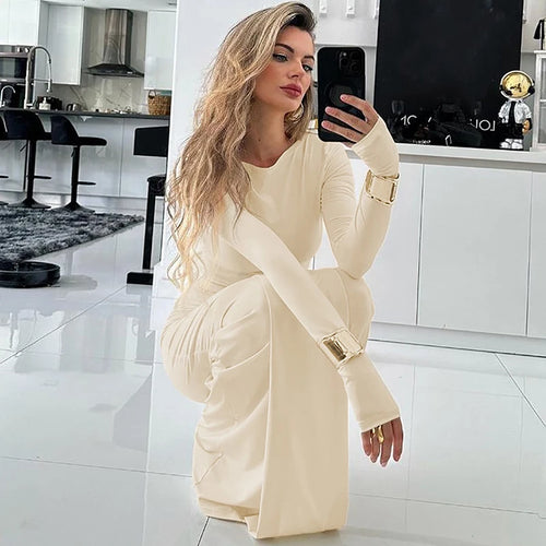 Load image into Gallery viewer, Ruched Draped Sexy Maxi Dress For Women Fashion O Neck Long Sleeve Bodycon Club Party Long Dress Female Elegant Dresses
