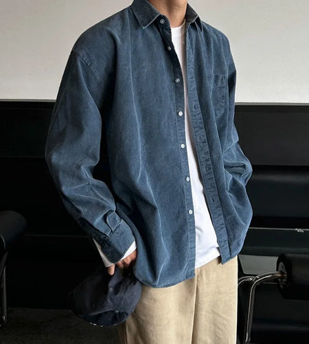 Men's Simple Casual Long Sleeve Shirt New Spring Loose Turn-down Collar Chic Korean Menwear 2025 Male Clothing 9W1436