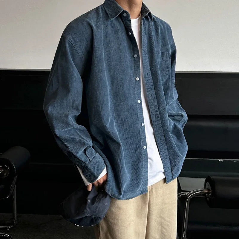 Men's Simple Casual Long Sleeve Shirt New Spring Loose Turn-down Collar Chic Korean Menwear 2025 Male Clothing 9W1436