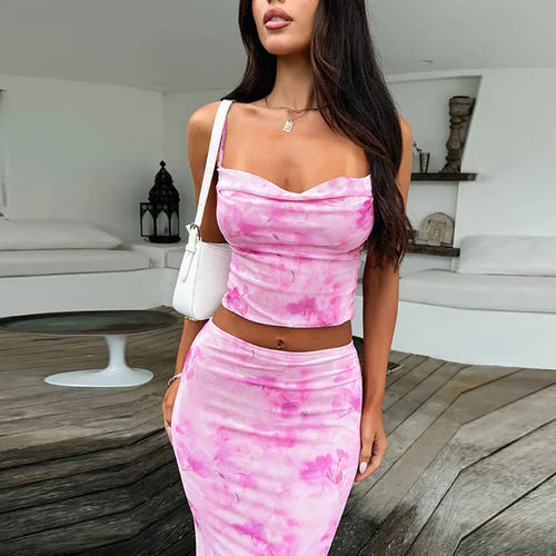 Load image into Gallery viewer, Strapless Print Sexy Two Piece Sets Women Spaghetti Strap Crop Tops And Maxi Skirt Female Elegant Printed 2 Piece Sets
