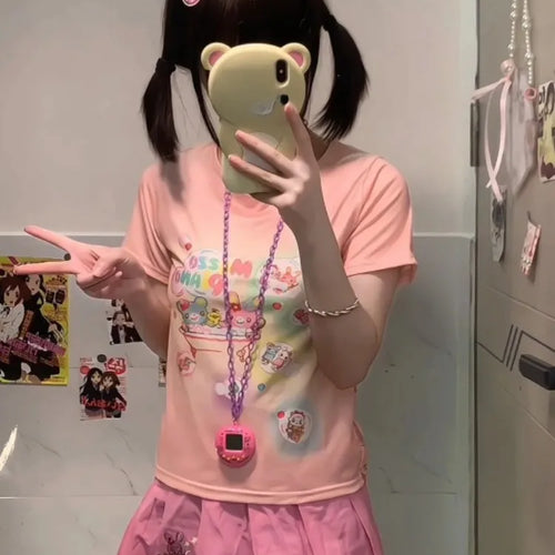 Load image into Gallery viewer, Japanese Kawaii Cartoon Printing Tops Women Harajuku Summer Patchwork Casual Loose T-shirt Y2k Aesthetic Fairy Grunge Cute Tees
