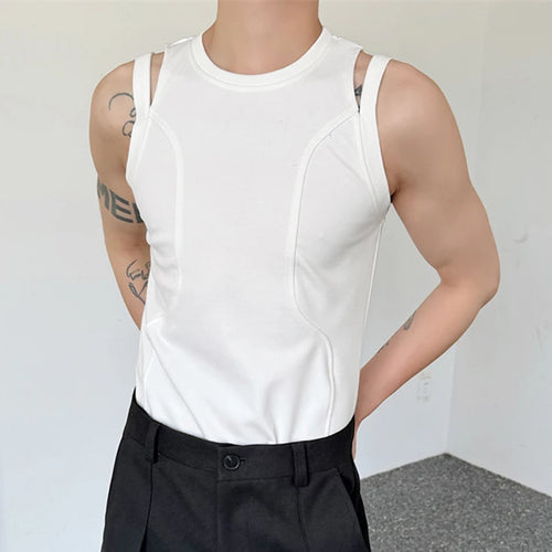 Load image into Gallery viewer, Summer Splicing Design Male Top Solid Color Elastic Tank Top Round Collar Menwear Sexy Style Fashion Tide 9C5940
