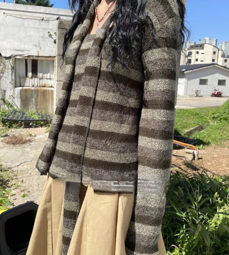 Women Grunge Knitted Stripe Sweaters Y2k Aesthetic Women Fashion Streetwear Sweet Jumpers Contrast Color Vintage Loose Knitwear