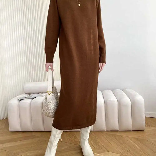 Load image into Gallery viewer, Women Rose Red Casual Midi Elegant Knitting Dress New Round Neck Long Sleeve Fashion Tide Spring Autumn 2025 1DH6450

