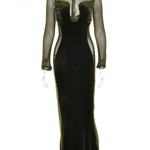 Load image into Gallery viewer, Patchwork Sexy See Through Mesh Women Dress Green Long Sleeve Evening Dress Female Autumn Skinny Elegant Party Clubwear
