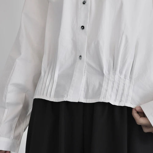 Load image into Gallery viewer, Women White Pleated Elegant Button Big Size Blouse New Lapel Long Sleeve Shirt Fashion Tide Spring Autumn 2025 1DJ0836
