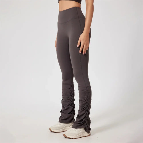 Load image into Gallery viewer, Fold High Waist Tight Nude Yoga Pants Stitching Casual Pile Style Sports Trousers Running Hip Lifting Gym Leggings Workout
