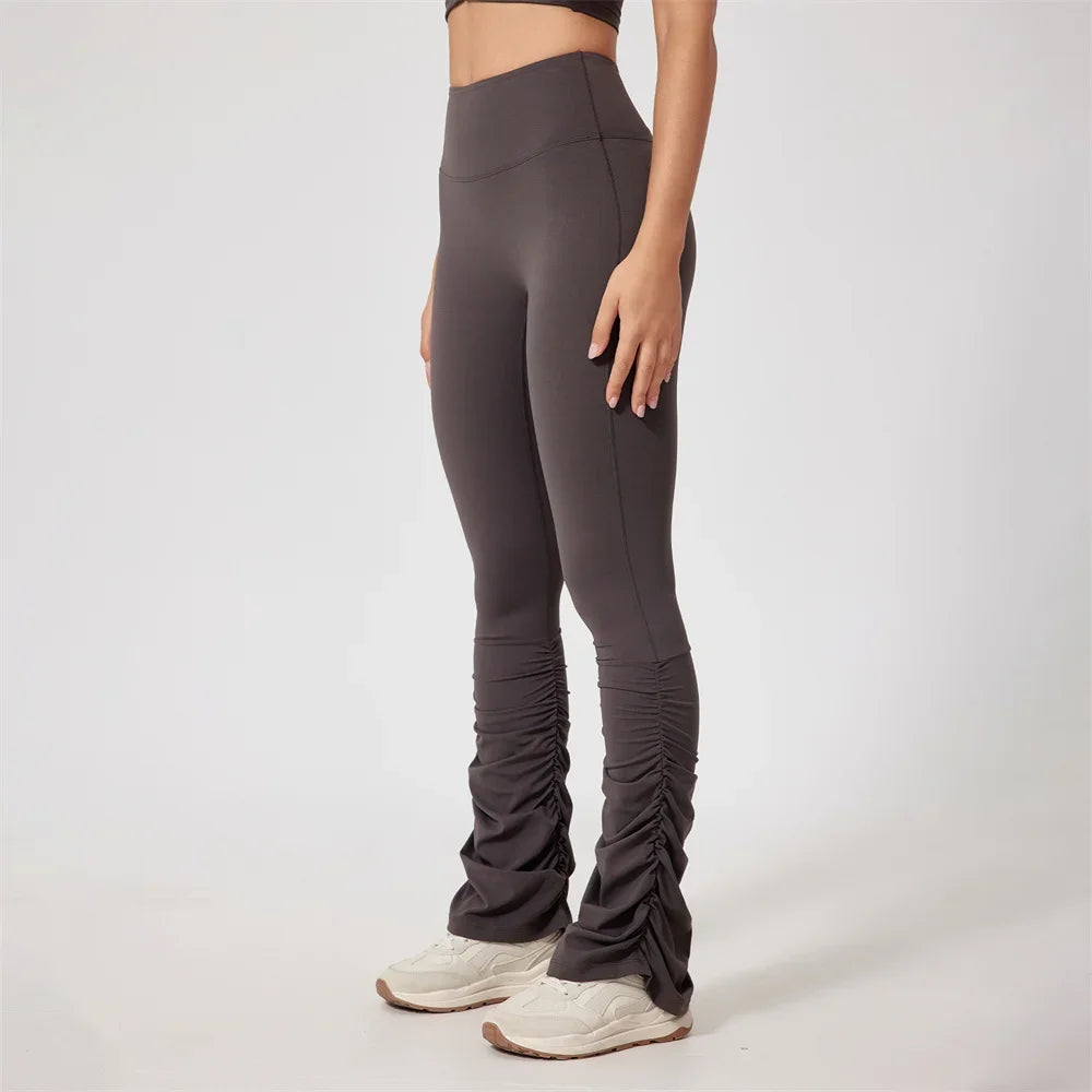 Fold High Waist Tight Nude Yoga Pants Stitching Casual Pile Style Sports Trousers Running Hip Lifting Gym Leggings Workout