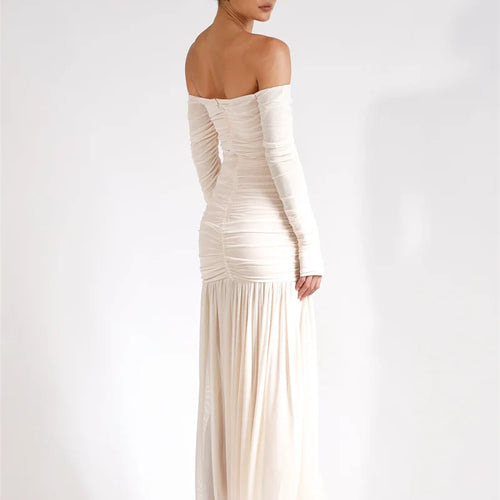 Load image into Gallery viewer, Off-shoulder Strapless Sexy Maxi Dress Women Summer New Patchwork Backless Long Sleeve Pleated Long Dress Elegant
