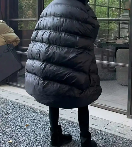 Black Thick Irregular Big Size Warm Cotton-padded Coat Long Sleeve Women Parkas Fashion New Autumn Winter 2025 25Z1150