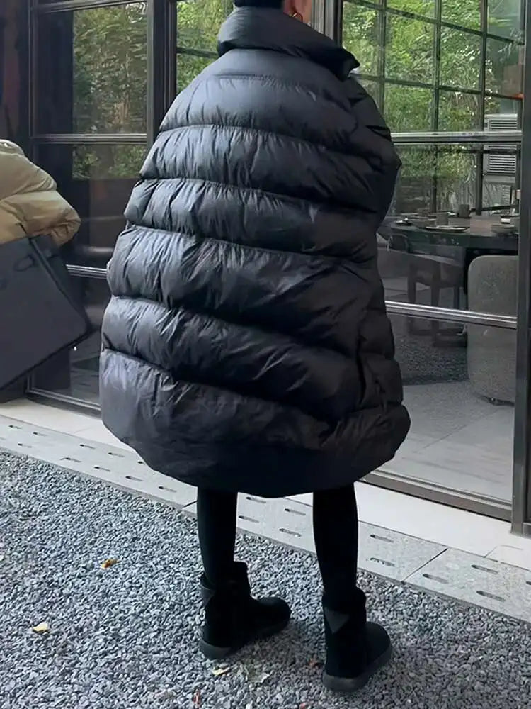 Black Thick Irregular Big Size Warm Cotton-padded Coat Long Sleeve Women Parkas Fashion New Autumn Winter 2025 25Z1150